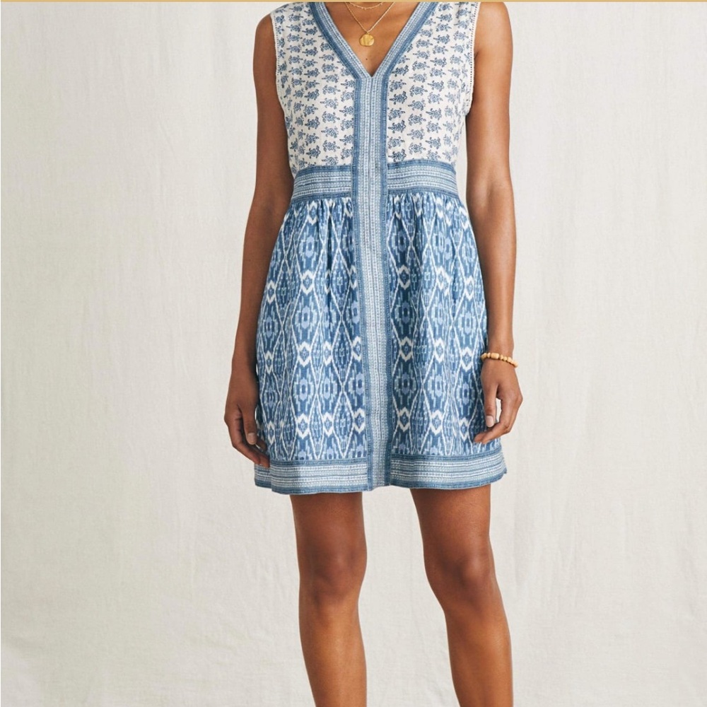 Faherty Macey Dress Blue Clara Ikat